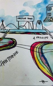 Watercolor rendering of Phillips & Hawthorne intersection design