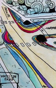 Watercolor rendering of Looking West on Phillips